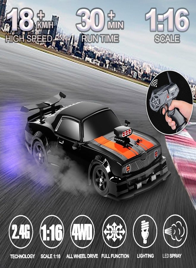 Bhavenu RC Drift Car 2.4GHz 1:16 Scale 4WD 18KM/H High Speed Remote Control Car with LED Lights, 1 Batteries and Rubber Tire, Racing Sport Toy Vehicle for Adults, Boys, Girls, and Kids (Black) - Image 2